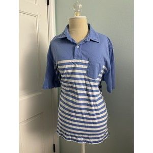 Vineyard Vines Polo Shirt Mens Blue White Striped Classic Large Pima Cotton